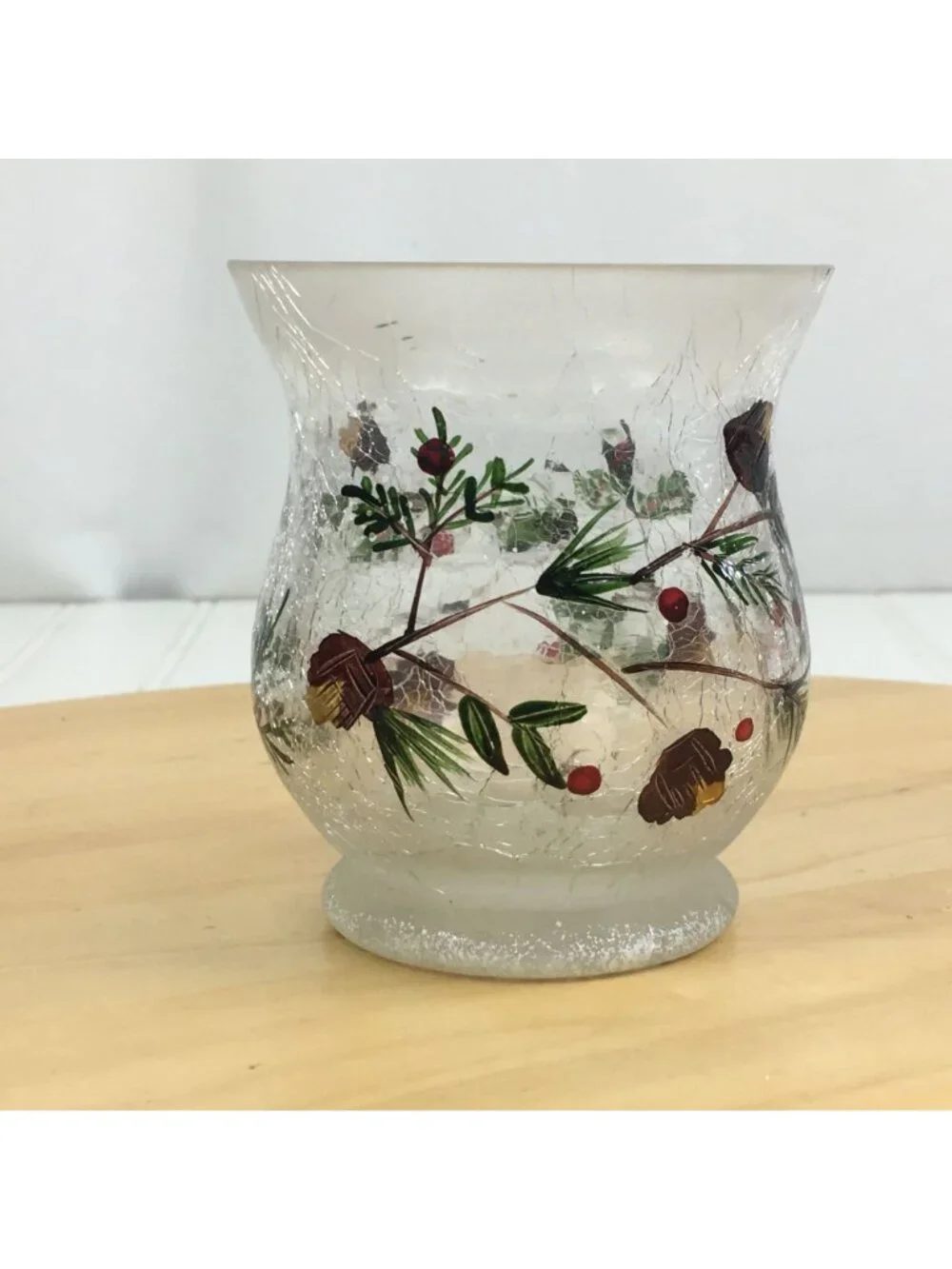 Yankee Candle Pinecone Crackle Glass Hurricane Votive Candle Holder 3.5